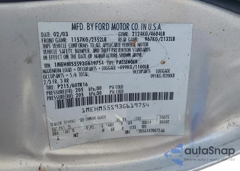 2003 Mercury Sable Ls Premium z USA, uszkodzony, nr VIN 1MEHM55S93G619754